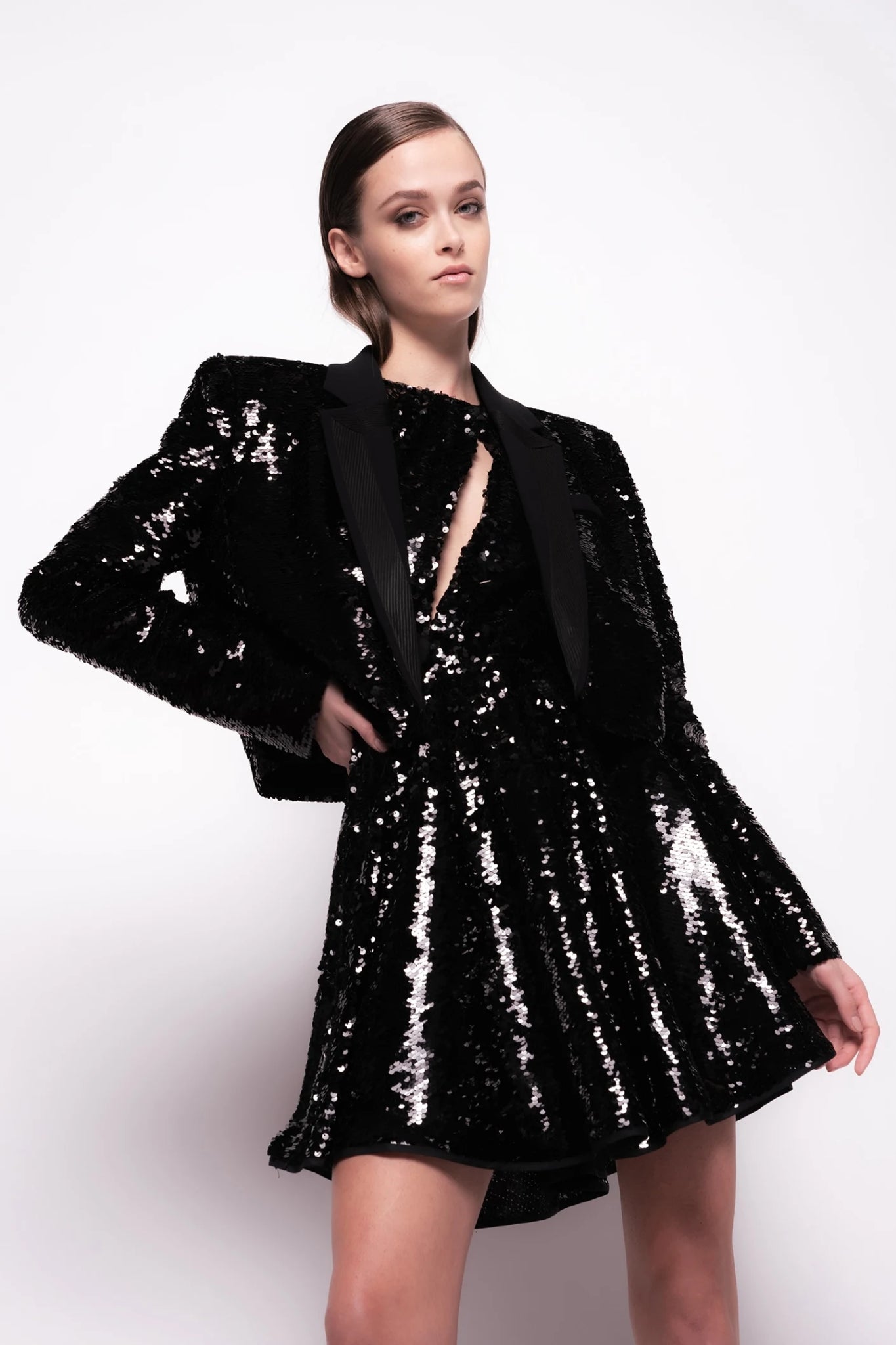 Giacca Spencer Pinko con Paillettes  / Nero - Ideal Moda