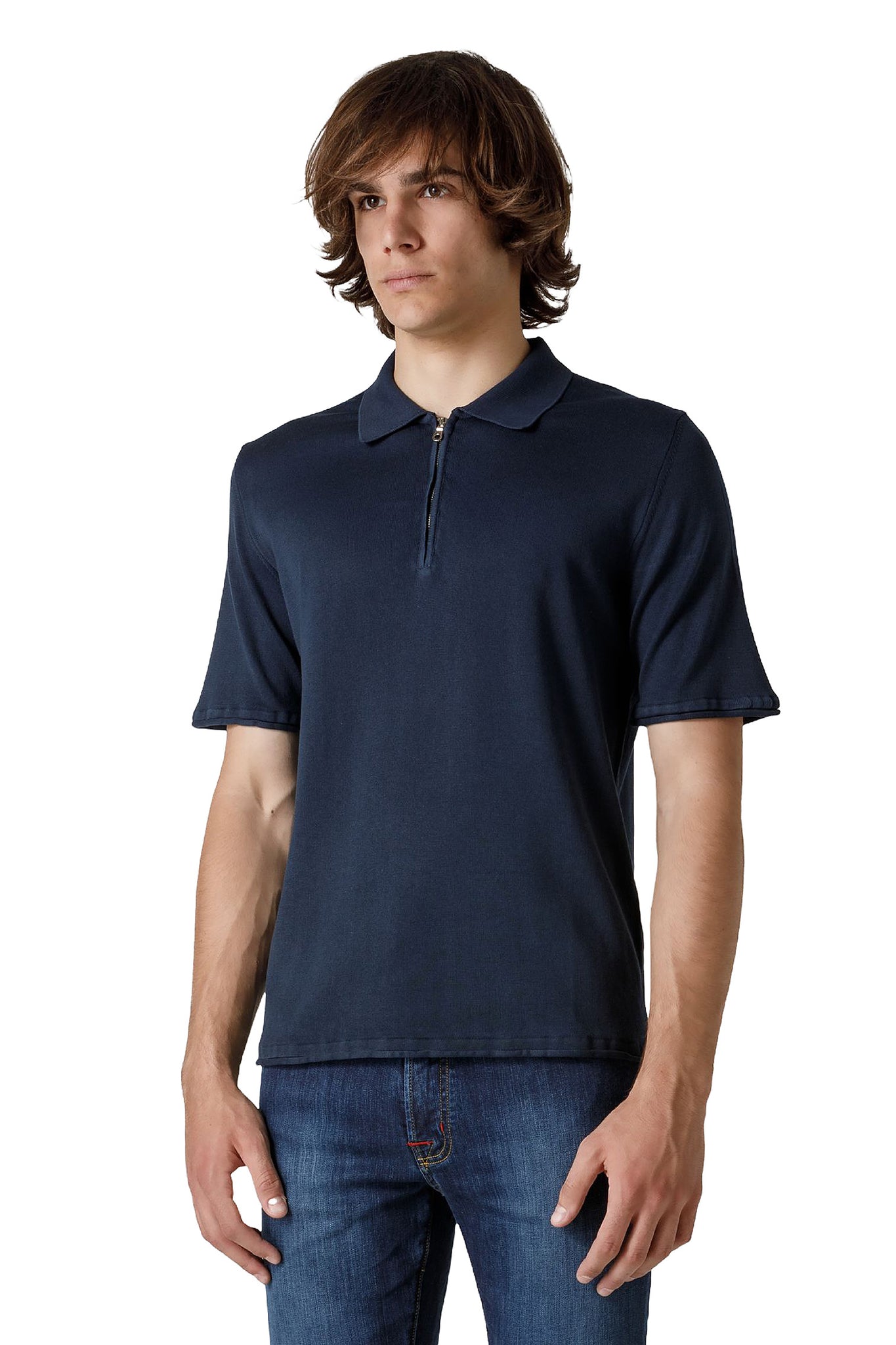 Polo in Cotone con Zip Hyrcus / Blu - Ideal Moda