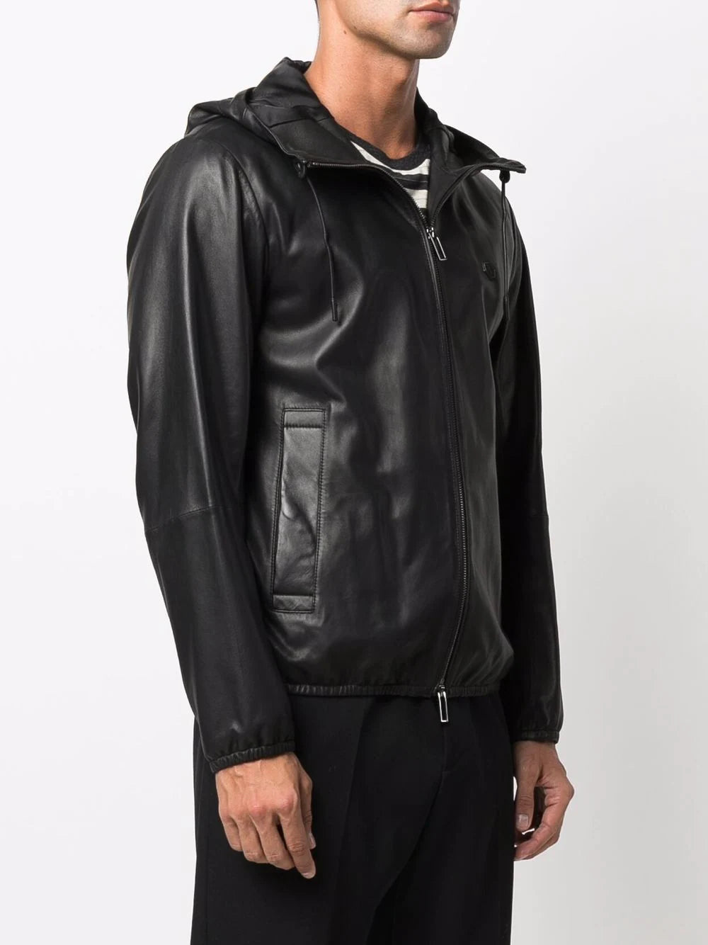 Leather Jacket with Hood Emporio Armani / Black Leather Jacket with Hood Emporio Armani / Black