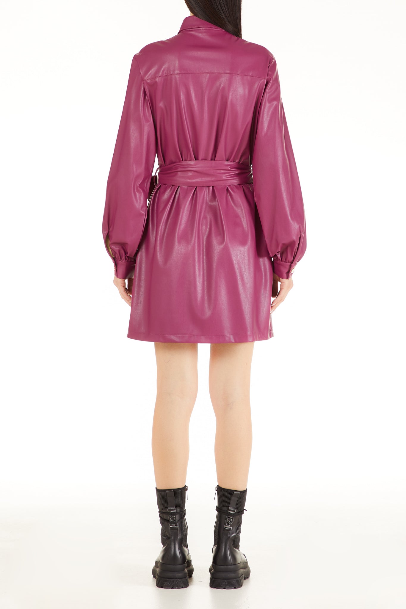 Liu Jo Faux Leather Shirt Dress / Purple