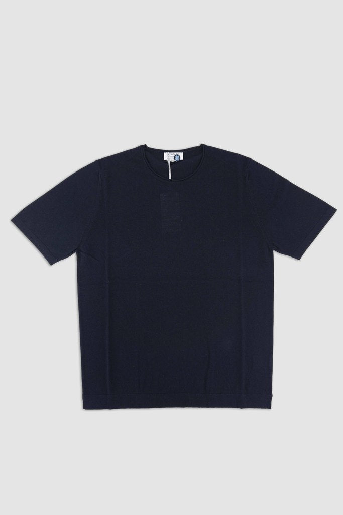 T-Shirt Girocollo in Filo di Cotone / Blu - Ideal Moda