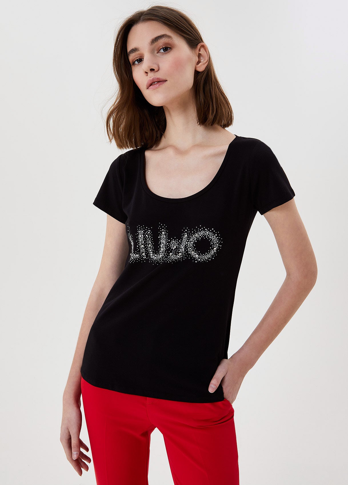 T-shirt con applicazioni gioiello / Nero - Ideal Moda