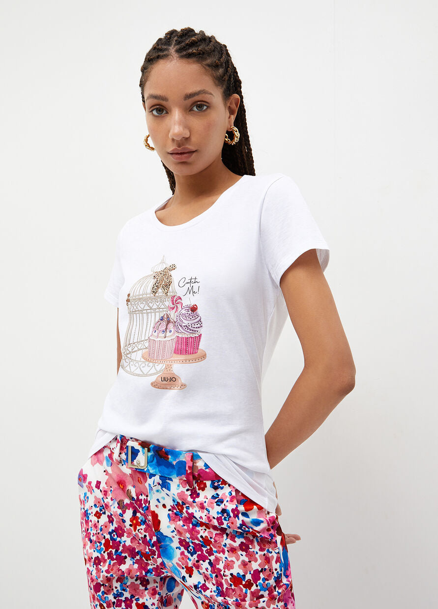 T-Shirt con Stampa Liu Jo / Bianco - Ideal Moda