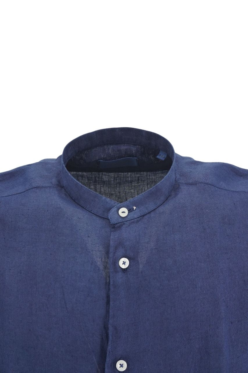 Camicia in Lino con Collo Coreano Mastricamiciai / Blu - Ideal Moda