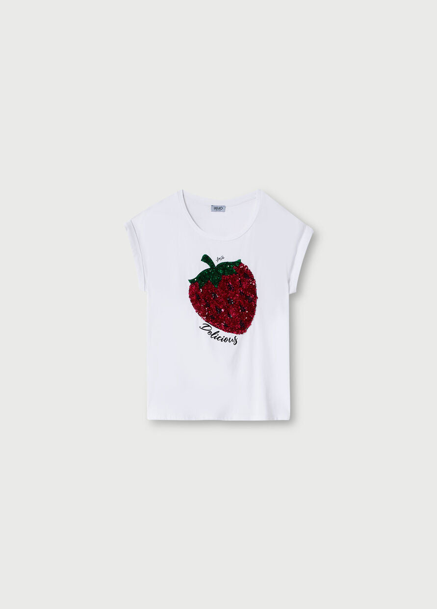 T-shirt con stampa e applicazioni / Bianco - Ideal Moda