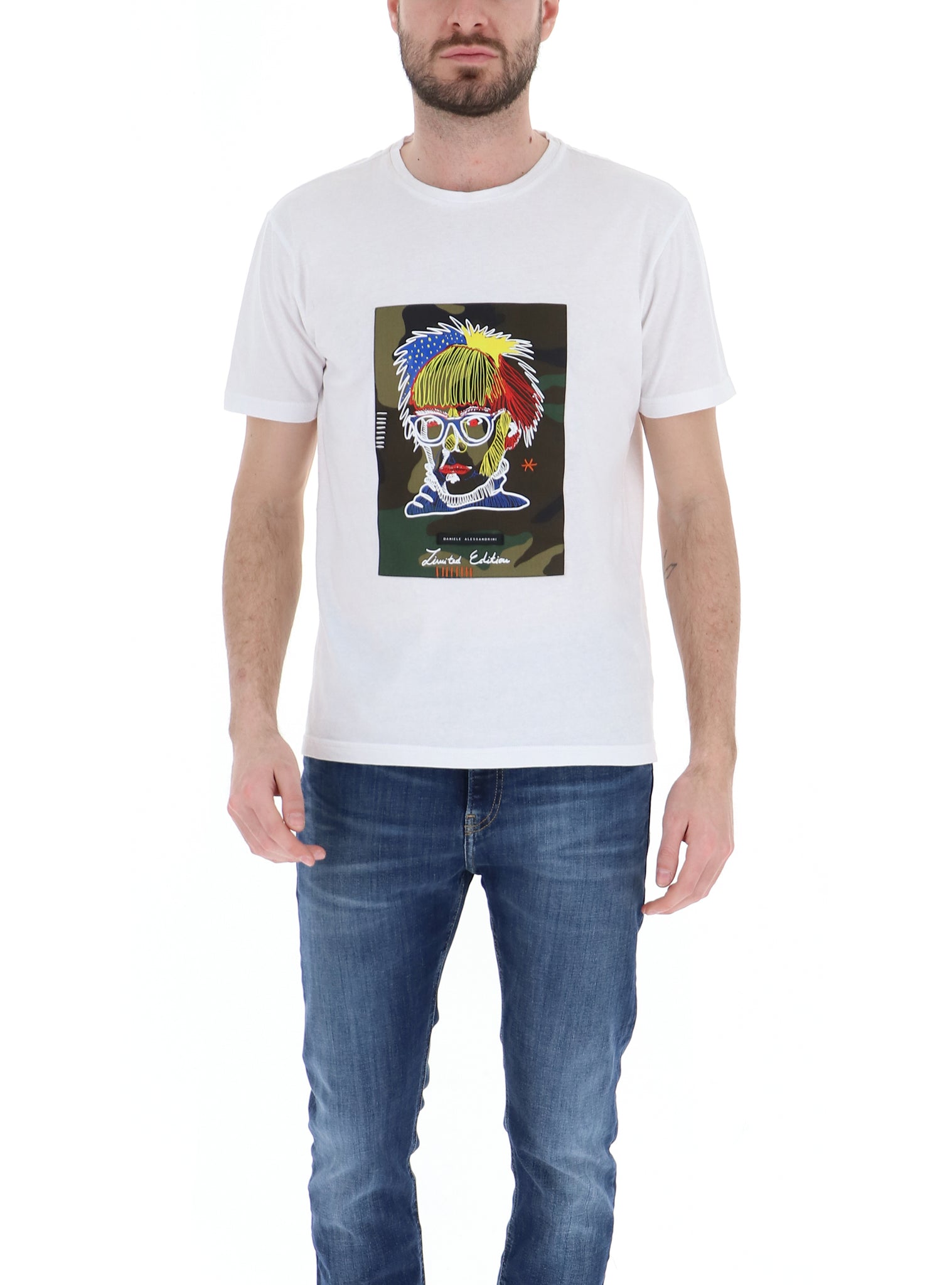 T-Shirt con toppa multicolor / Bianco - Ideal Moda
