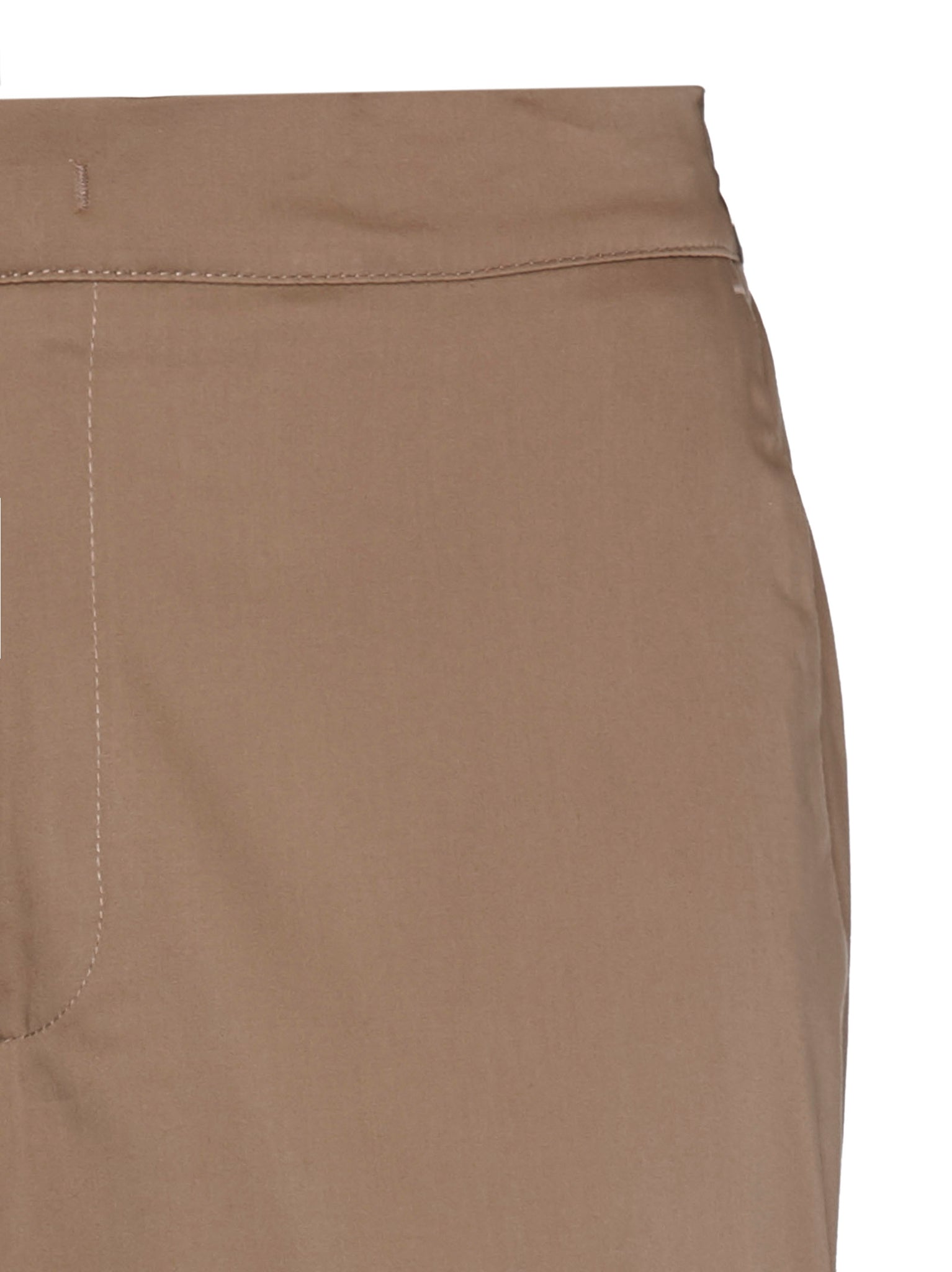 Pantaloni in cotone con risvolti, coulisse in vita e logo sul retro / Beige - Ideal Moda