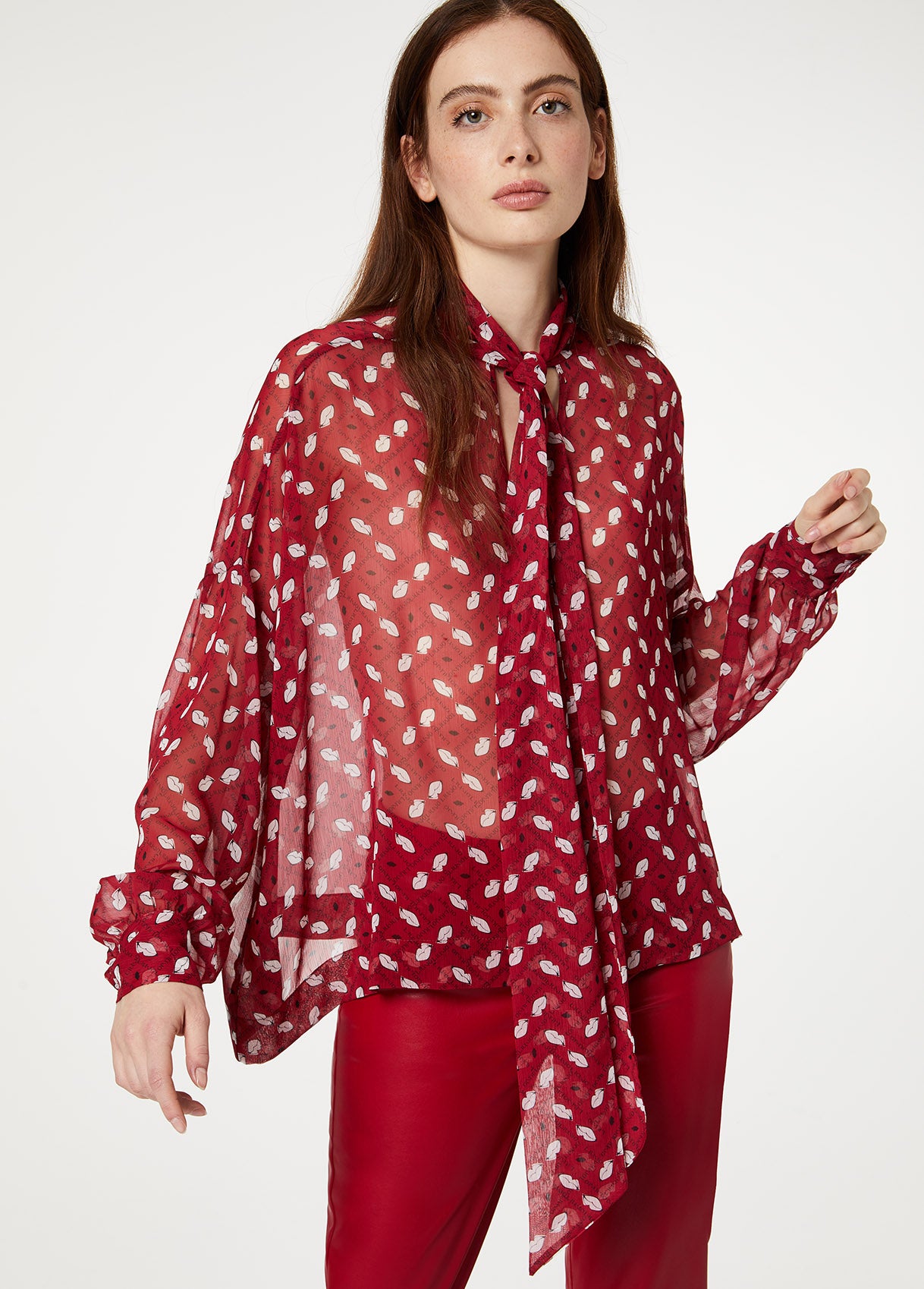 Blusa Stampata Con Fiocco / Rosso - Ideal Moda