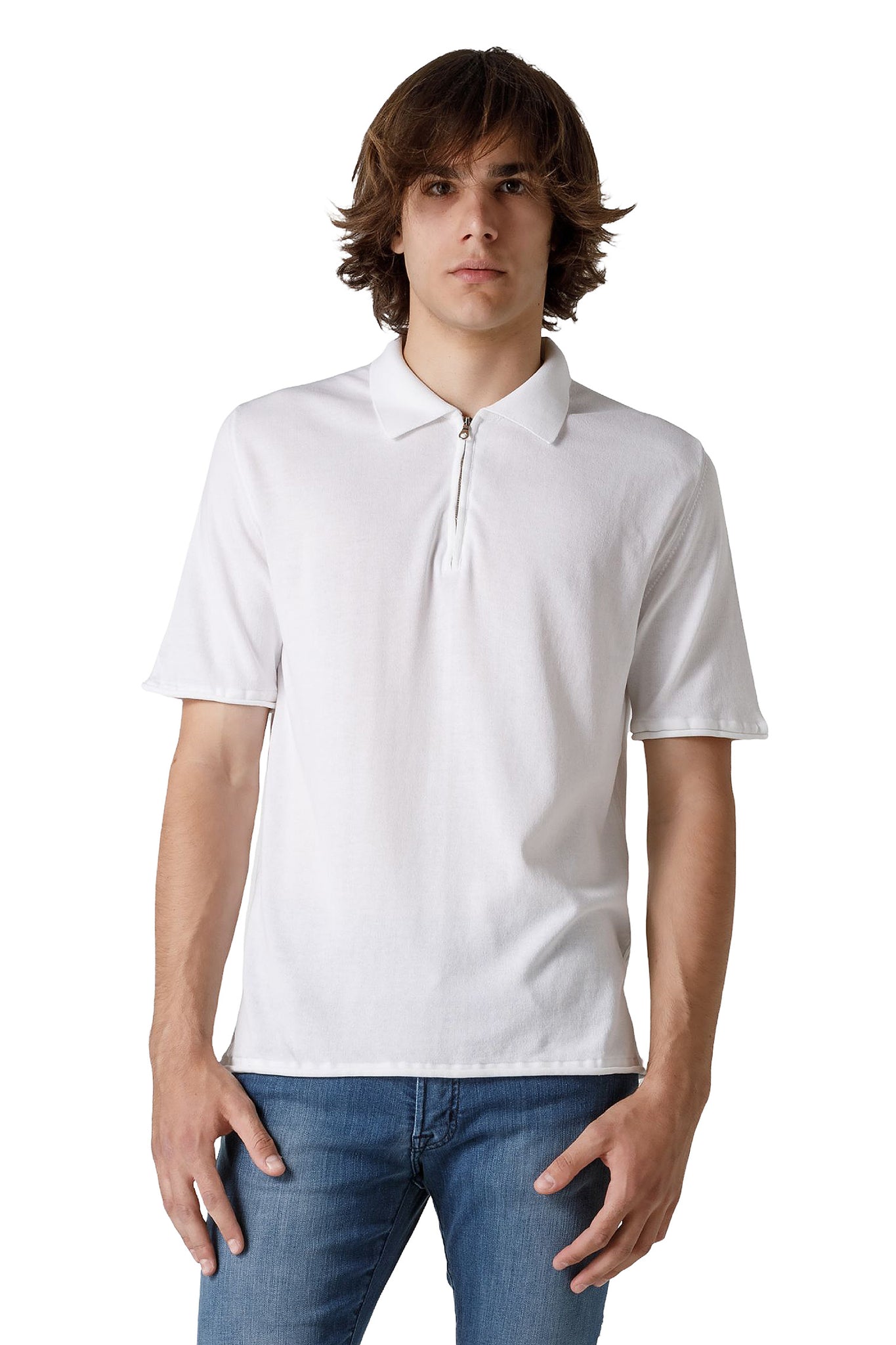 Polo in Cotone con Zip Hyrcus / Bianco - Ideal Moda