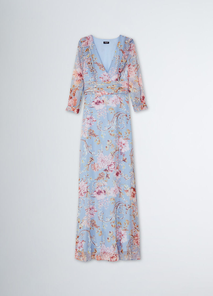 Vestito Lungo Floreale Liu Jo / Celeste - Ideal Moda
