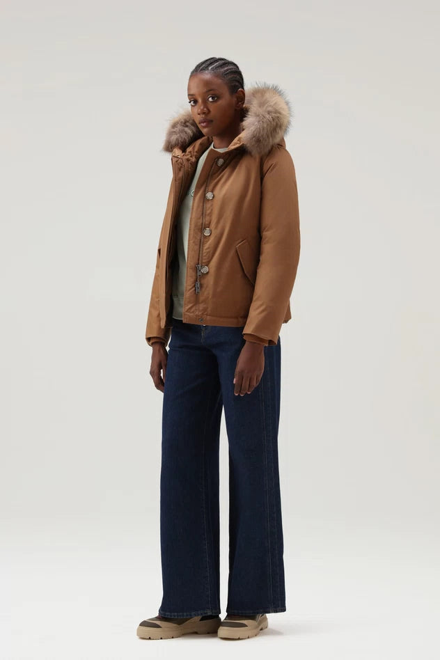 Short Arctic Parka with Fur Woolrich Beige
