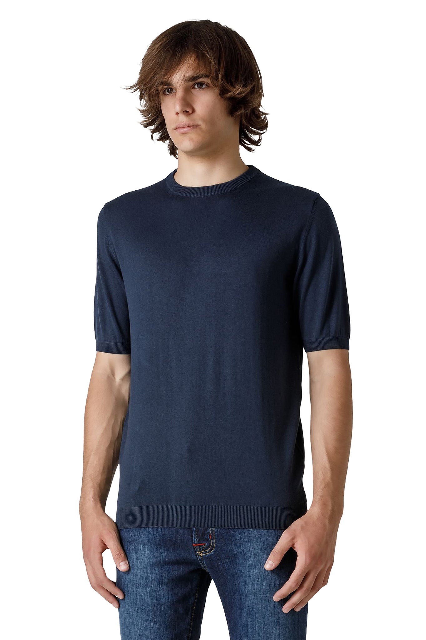 T-Shirt in Filo di Cotone Hyrcus / Blu - Ideal Moda
