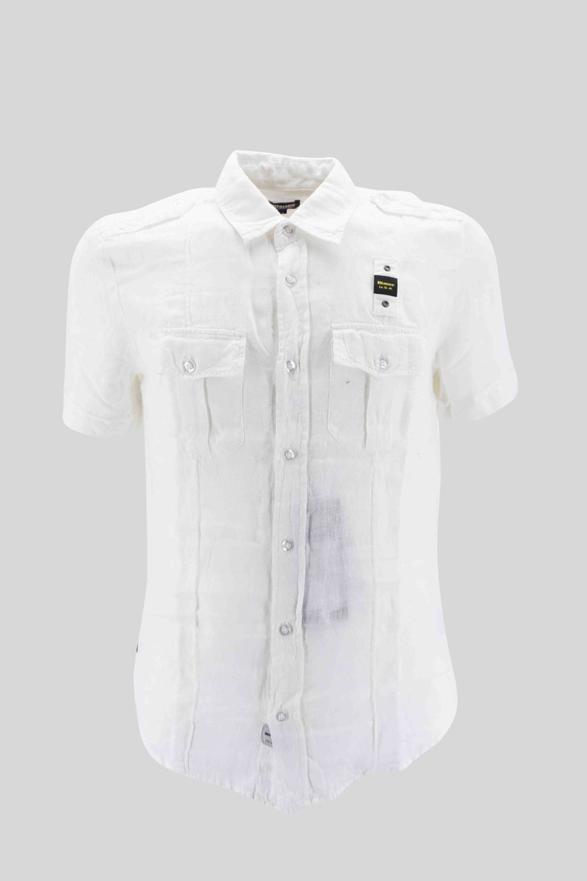 Camicia Lino Manica Corta / Bianco - Ideal Moda