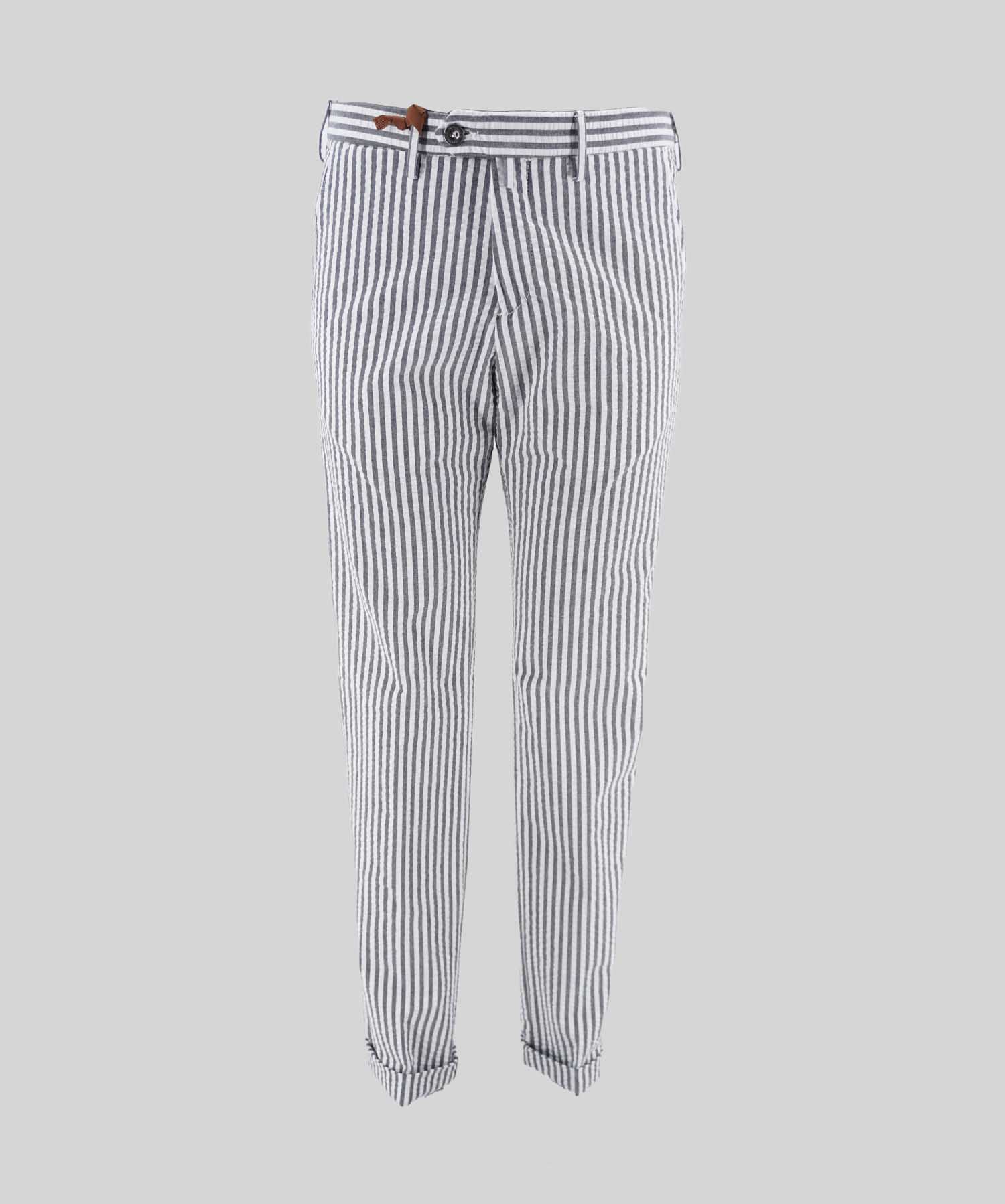 Pantalone Slim Fit a righe / Bianco - Ideal Moda