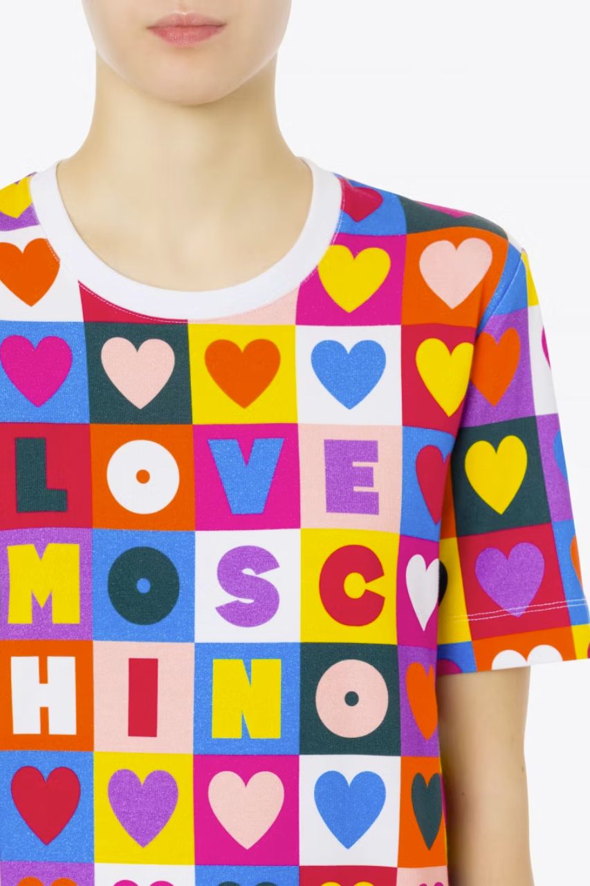 T-Shirt with Love Moschino Pattern / Multicolor
