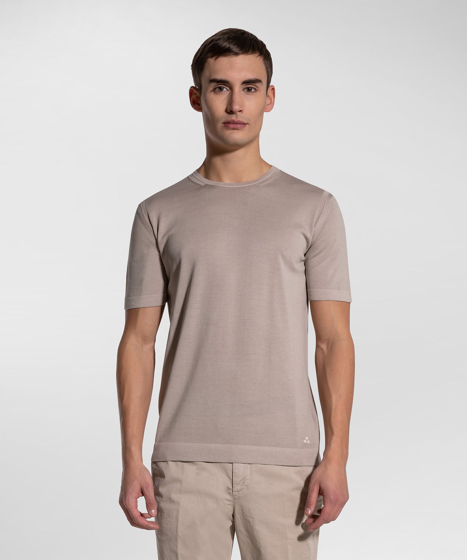 T-Shirt in Tricot di Puro Cotone / Beige - Ideal Moda
