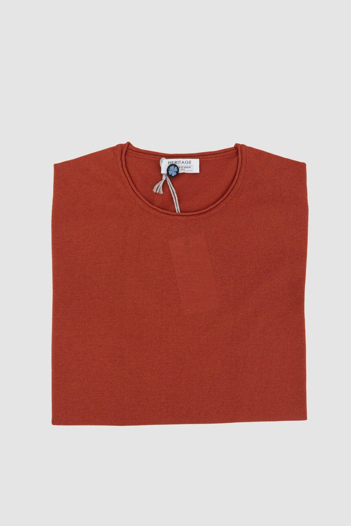 T-Shirt Girocollo in Filo di Cotone / Arancione - Ideal Moda