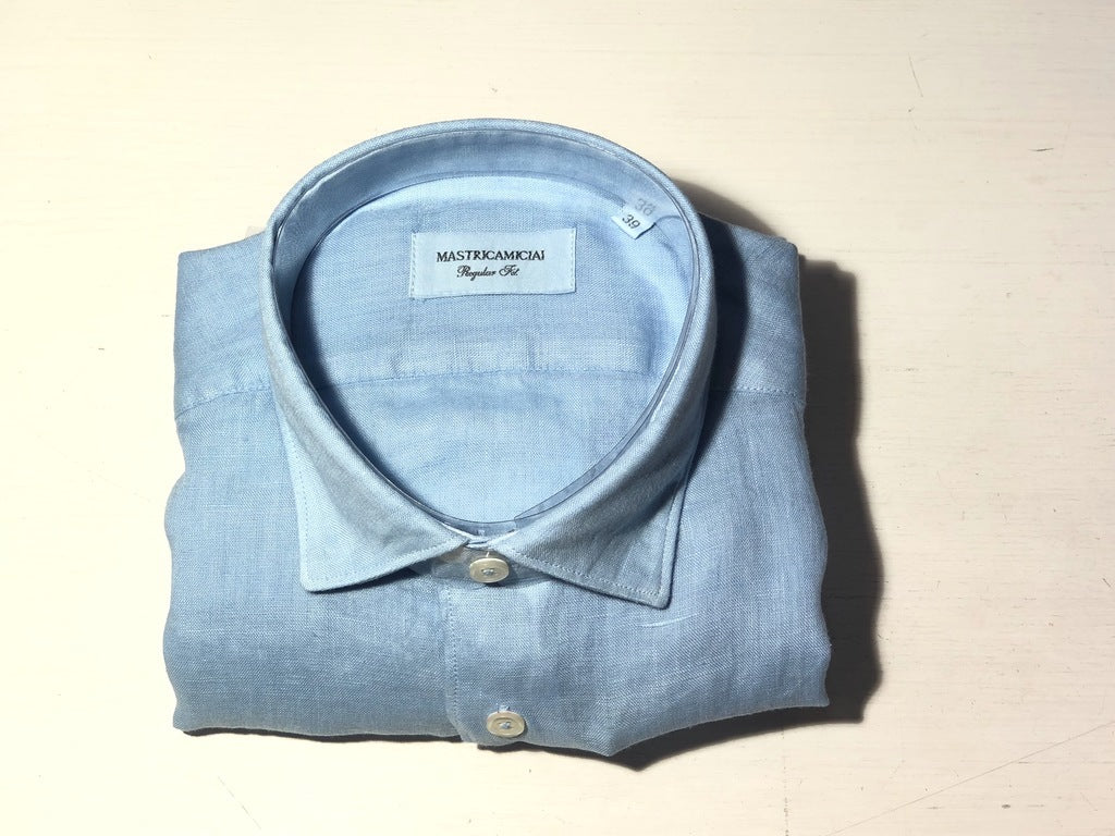 Camicia 100% lino Regular Fit  / Celeste - Ideal Moda
