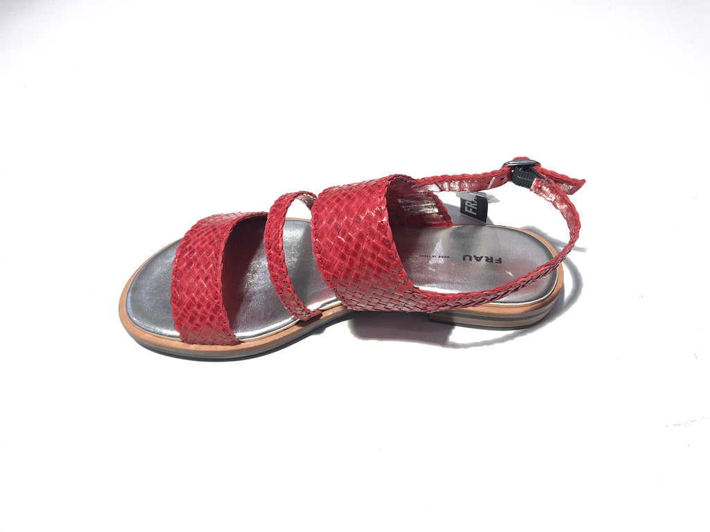 Sandalo in pelle intrecciata tripla fascia / Rosso - Ideal Moda