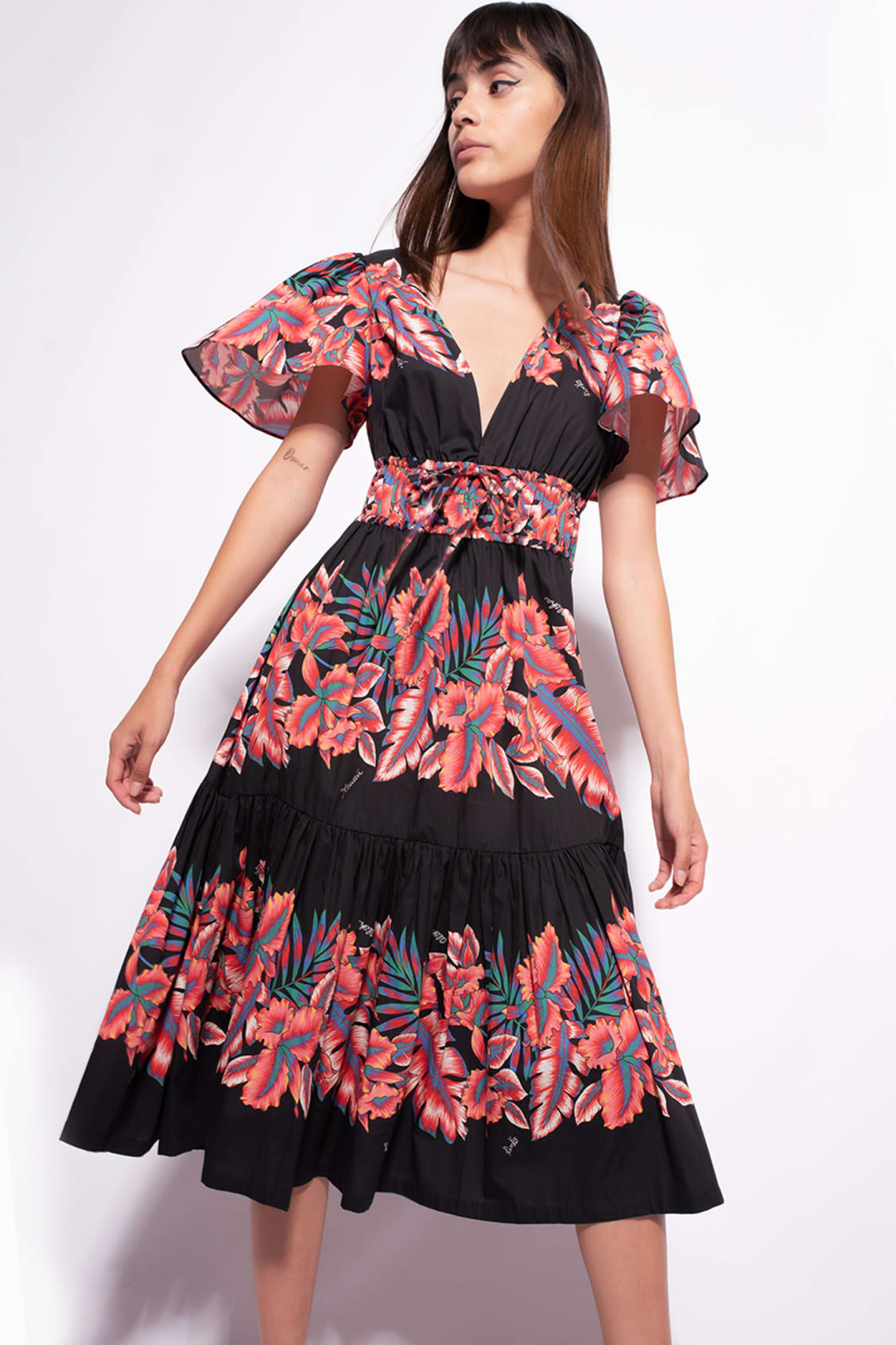 Poplin Dress with Print Pinko / Black
