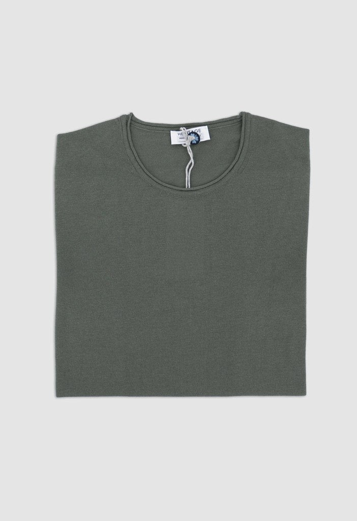 T-Shirt Girocollo in Filo di Cotone / Verde - Ideal Moda