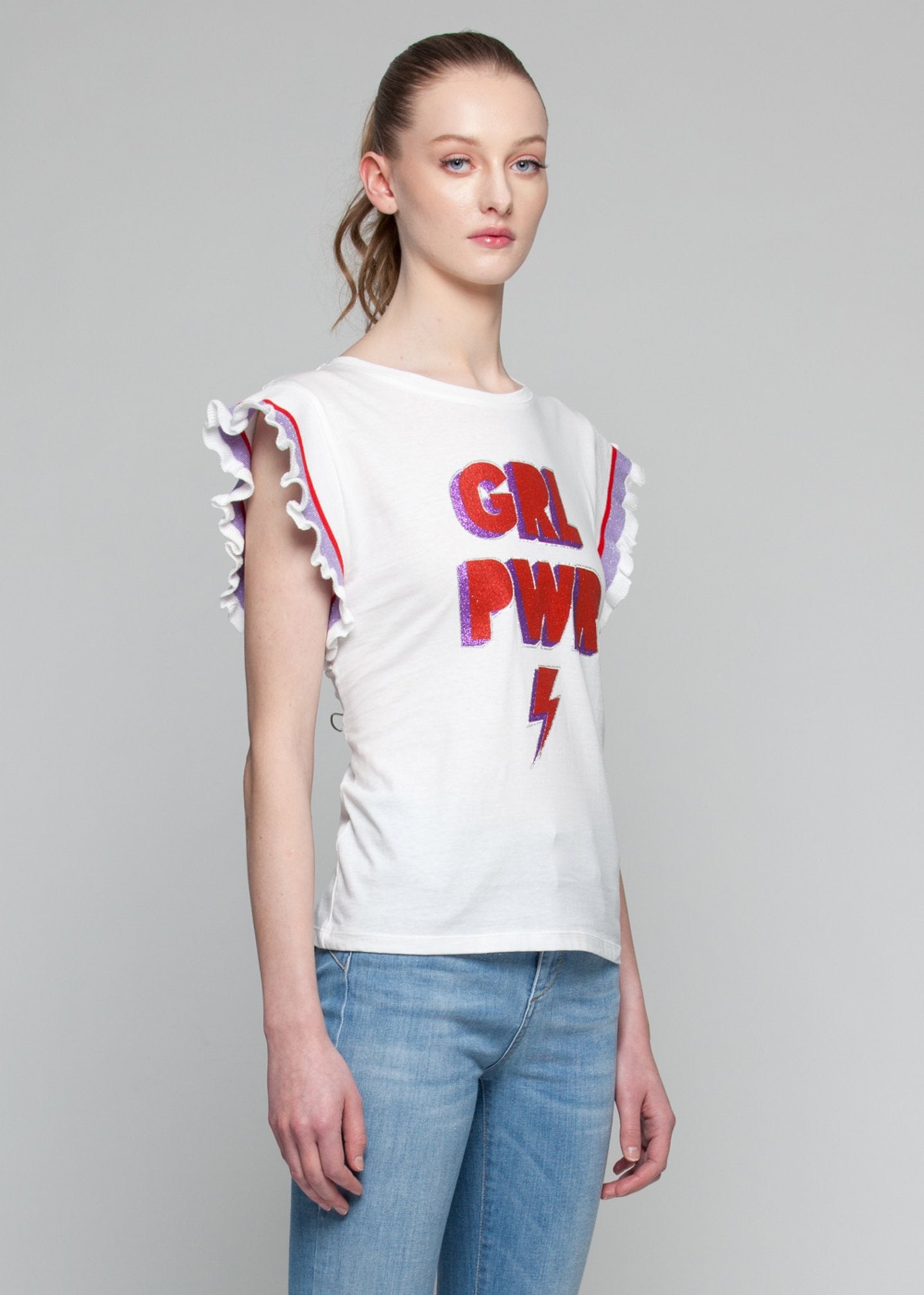 T-Shirt stampa glitter / Bianco - Ideal Moda